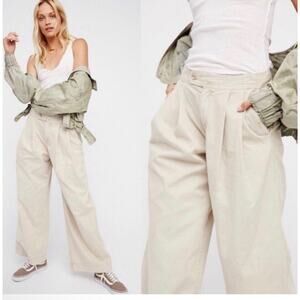 Free People Liberty Cotton Wide Leg Chino Barrel Pants In Ivory NWOT $128 Sz 0